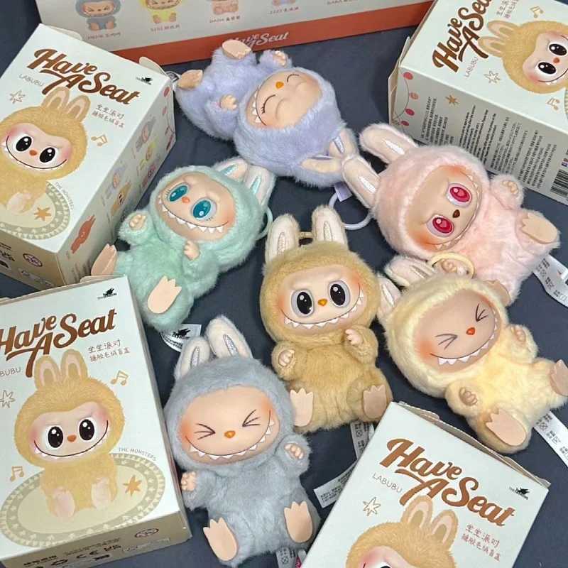 New Arrival Hot selling anime character Labubu has a seat series vinyl doll pendant model toy Kawaii monster keychain toy festival gift T250324