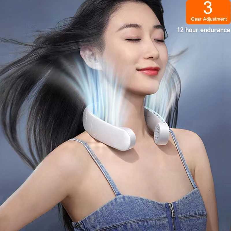 New Mini Neck Fan Portable Bladeless Suspension Neck 1200mAh Charging Air Cooler 3-speed Mini Summer Sports Fan Z250324