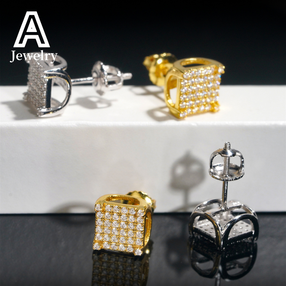 Cheap Price Ear Studs 925 Silver Earrings Hip Hop Men Women Square Shape Moissanite Diamond Earrings With GRA Certificate