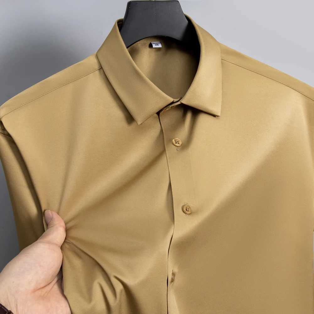 S-6XL White Mens Spring and Autumn Business Dress Non Iron Korean Suitable Anti Wrinkle Solid Color Shirt X250324