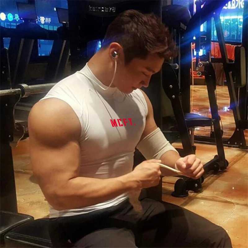 Hot selling summer breathable fast drying high neck compression tight vest vest gym fitness sleeveless mens casual cool shirt X250324