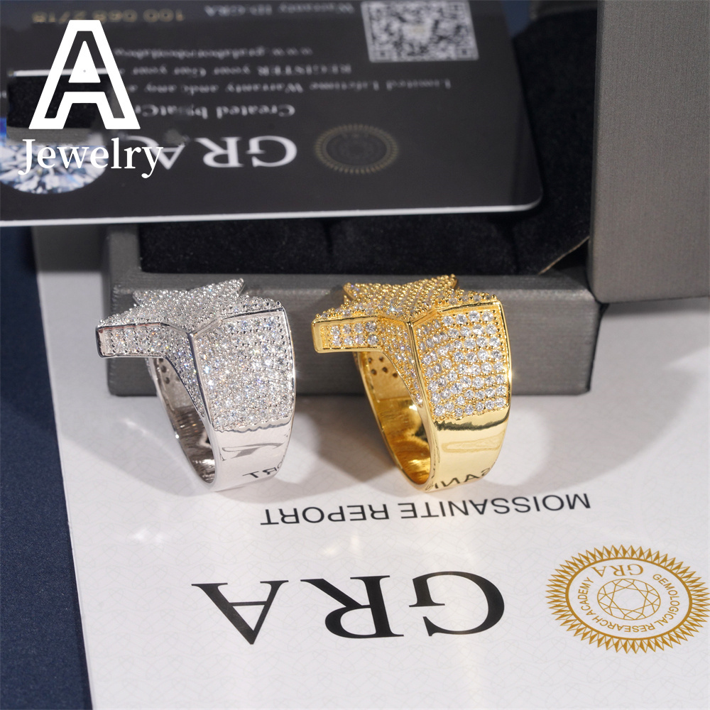 Luxury Fine Jewelry Rapper Fashion Iced Out Top Quality Hip Hop Star Silver 925 Moissanite Ring for men