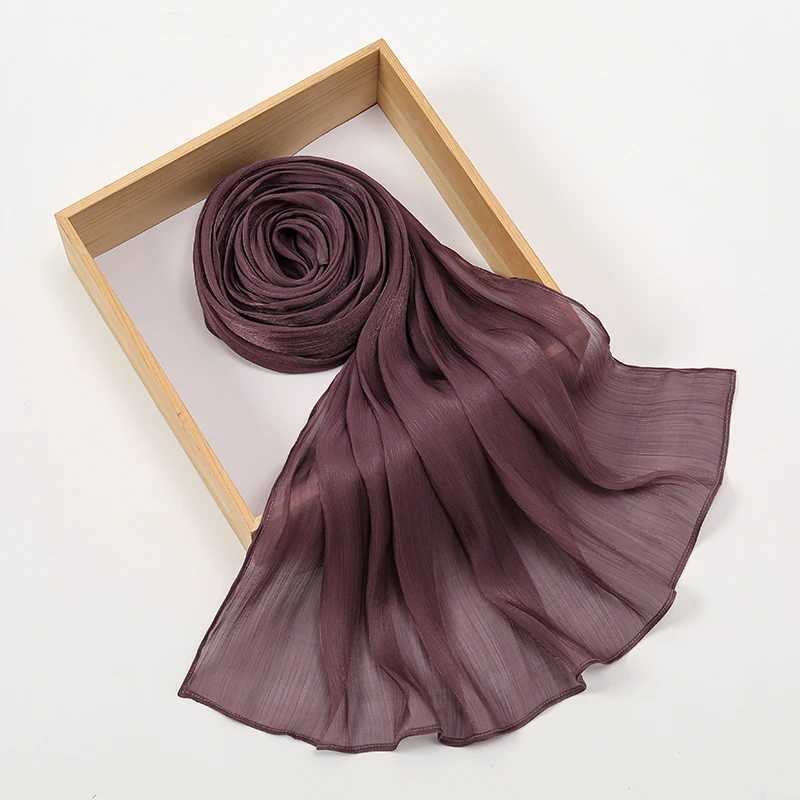The latest shimmering pleated chiffon headscarf shawl wrap solid color Muslim headscarf foard scarf Malaysian headscarf X250324