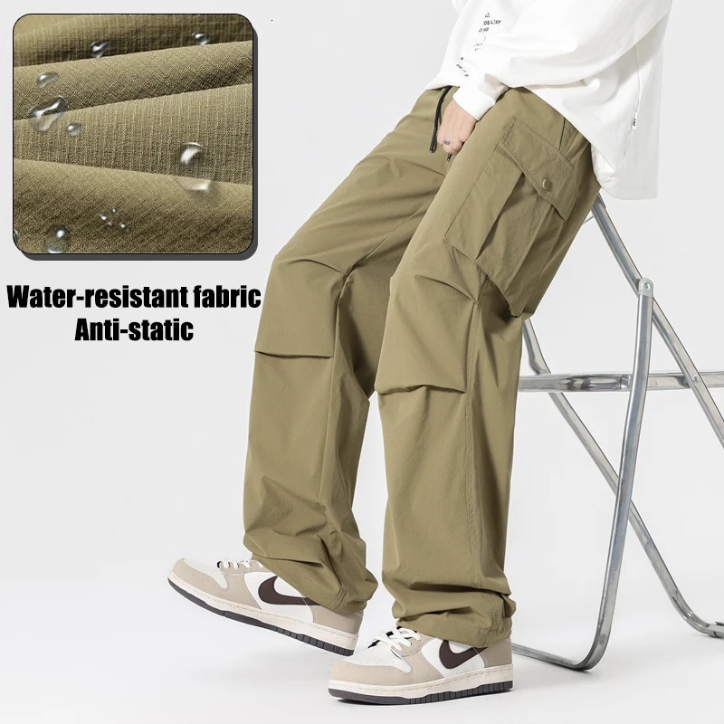 Mens casual pants waterproof loose straight leg mens fashion spring umbrella style 250320