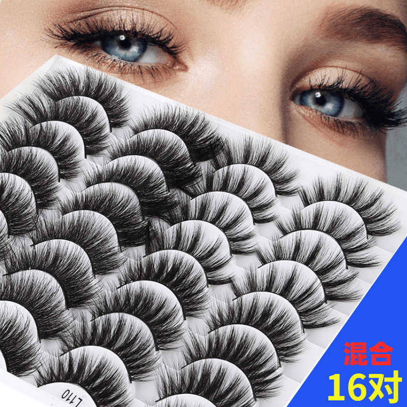 Fake Eyelash 16 Pair Set Mixed Cat Eye Fluffy Exaggerated Thick 3D mink like Eyelash W250324