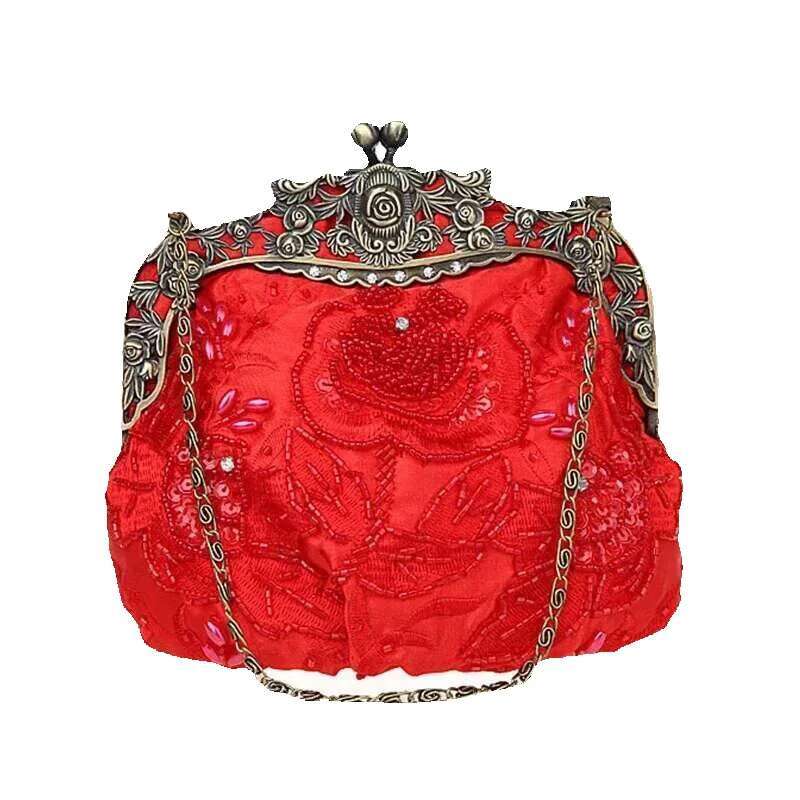 2025 New Vintage Beaded Evening Embroidered Dia Sequined Clutch Hand Bride Bag