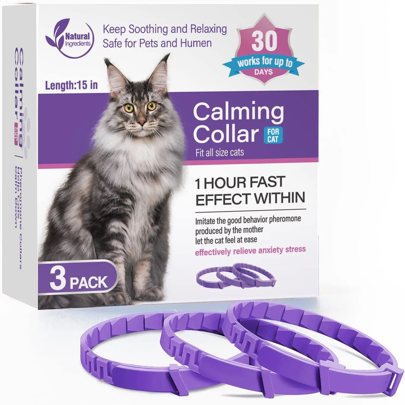Pet Cats and Dog Flea And Tick Collar Efficient Relieve Anxiety Calming Collars Adjustable for Small Medium Dogs and Cat 3 Pack 250320