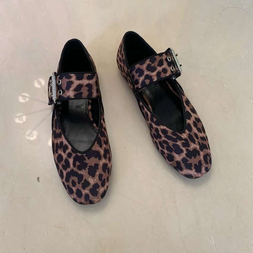 Fashion Womens Leopard Print Casual Flat Shoe Summer Mary Jane Shoes Woman Slip-on Flats