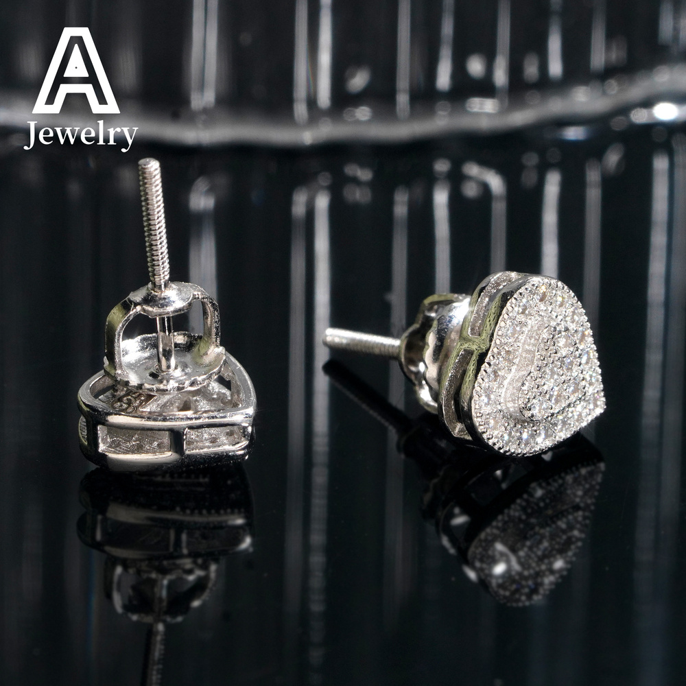 Fine jewelry 925 sterling silver diamond vvs moissanite jewelry heart stud earrings