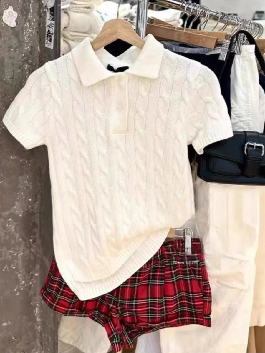 Sweet Solid Knitted T-shirt Shorts Set Women Short Sleeve TeeStraight Sweatshorts Casual Preppy Style Home Pajama 2 Piece Sets 250322