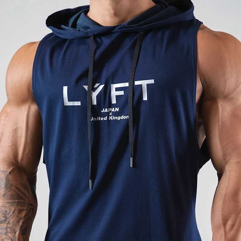 Mens sports hoodie vest bodybuilding muscle cut T-shirt sleeveless fitness hoodie X250324