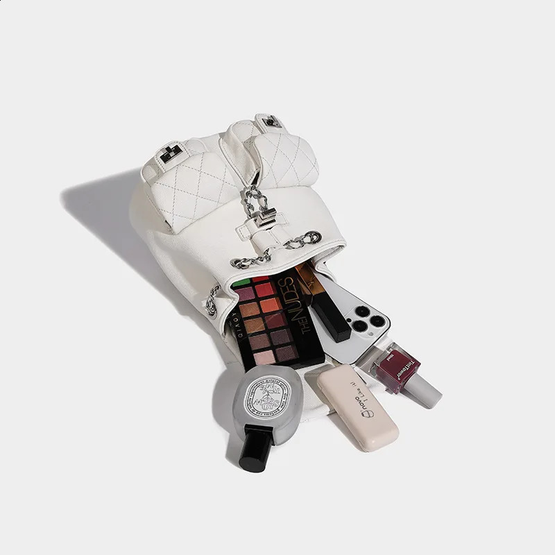 Backpack diamond pattern fashionable multi pocket high-end chain bag handbag womens leather youth backpack 250318