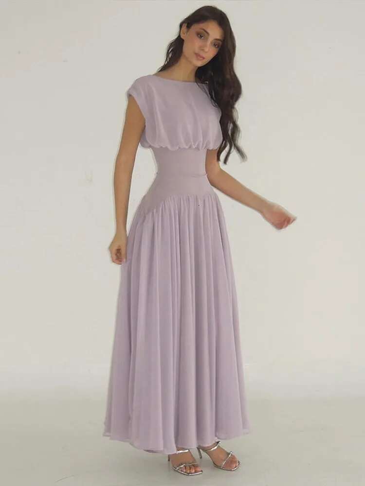 Elegant Chiffon A-E Dresses Women O Neck Cap Sleeves Long Party Dress 2025 Spring Summer Chic Ladies Evening Gowns