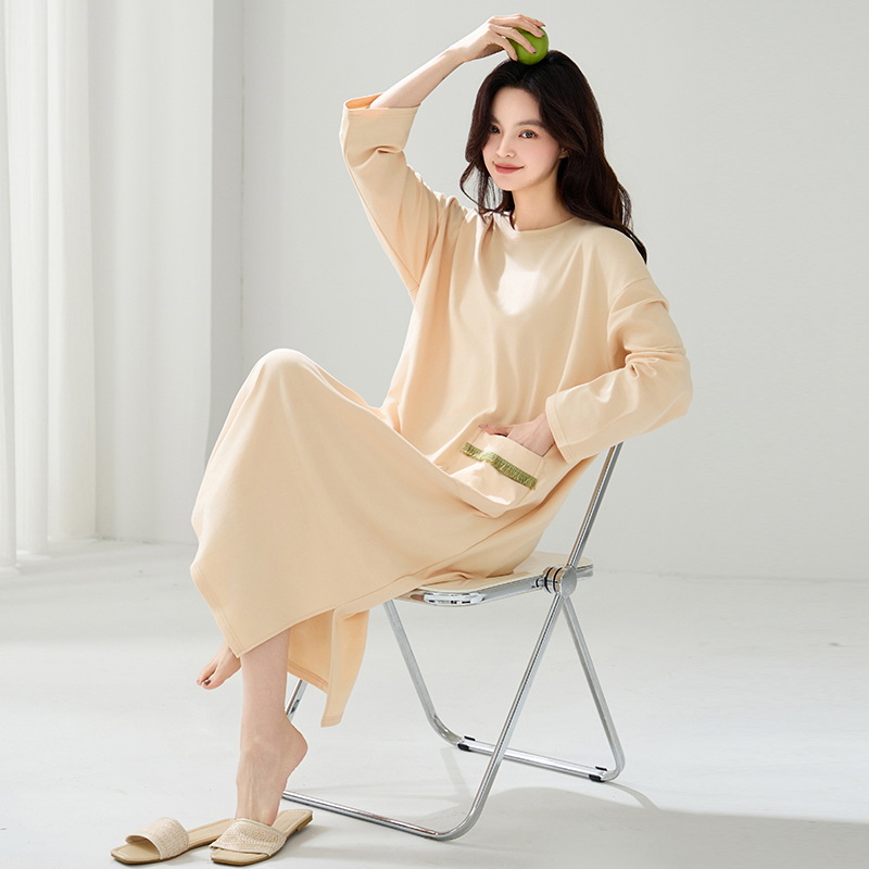 LP115 Striped Summer Cotton Women's Nightdress Long Sleeve Forest Art Floral Home Clothes Thin Breathable Pajamas Spring Dress