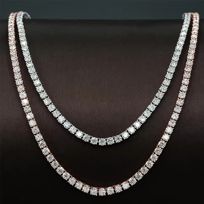 2-6.5MM Width Full Size Diamonds Tennis Chain Hip Hop S925 Sterling Silver VVS Moissanite Diamond Gold Tennis Chains for Men
