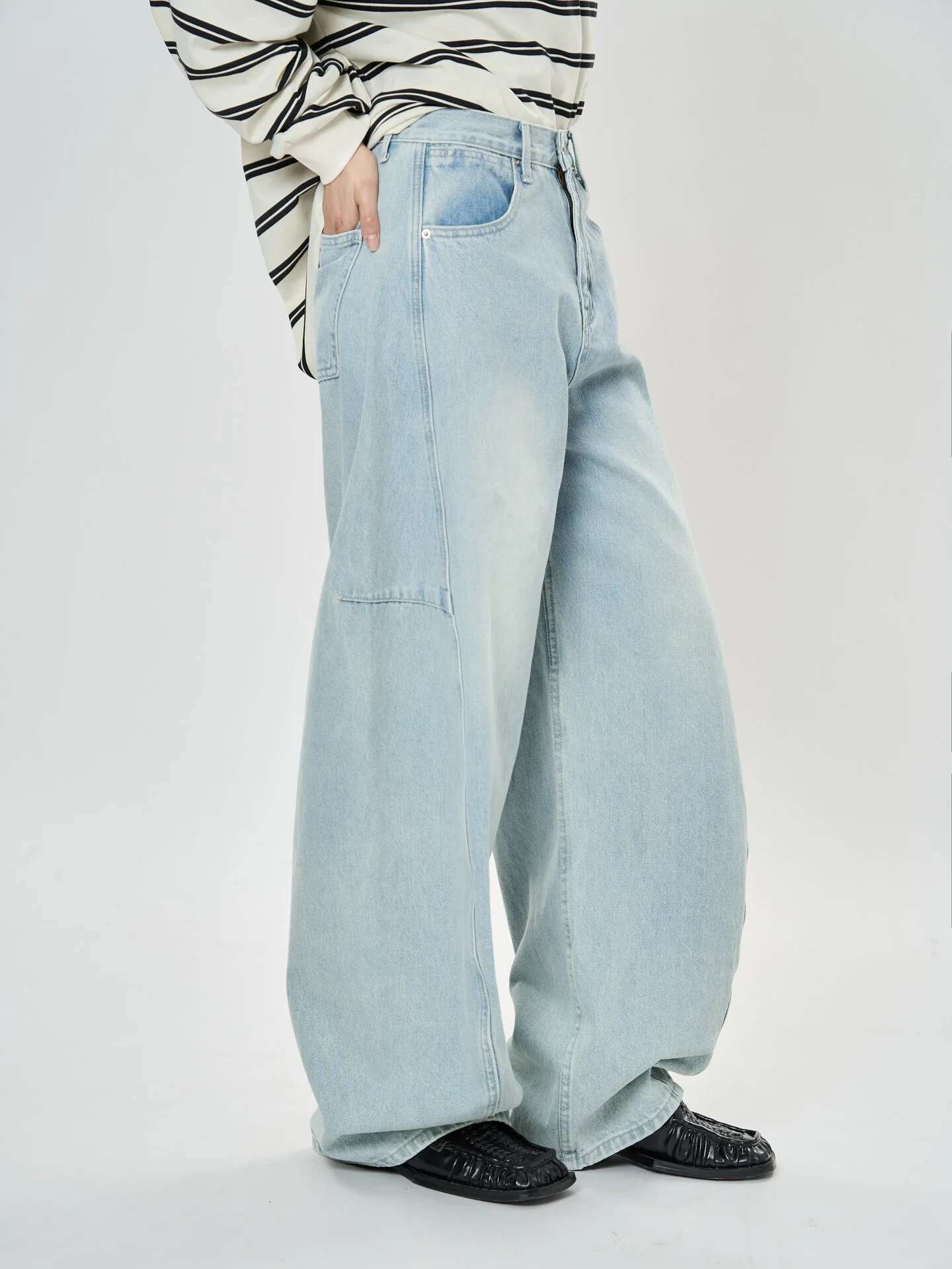 Spring And Autumn Women's Casual Solid Color High Waist Loose Wide Leg Jeans