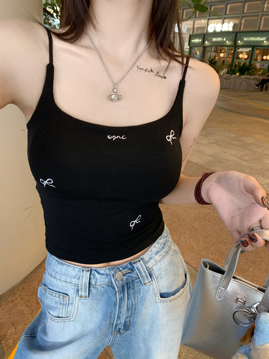 Butterfly Knot With Chest Cushion Vest Women's Inner Layer 2025 Autumn And Winter New Style Beautiful Back Base White Small Suspender Warm Top