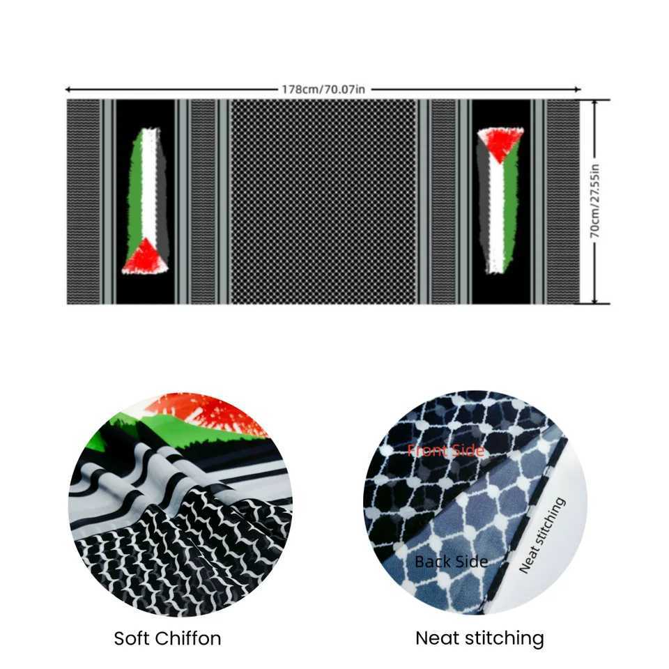 Popar Design Kuffiyeh Shawl Chiffon Scarf Ethnic Wen Islamic Muslim Scarves Shawl Echape Middle Eastern Arab Headscarf X250324