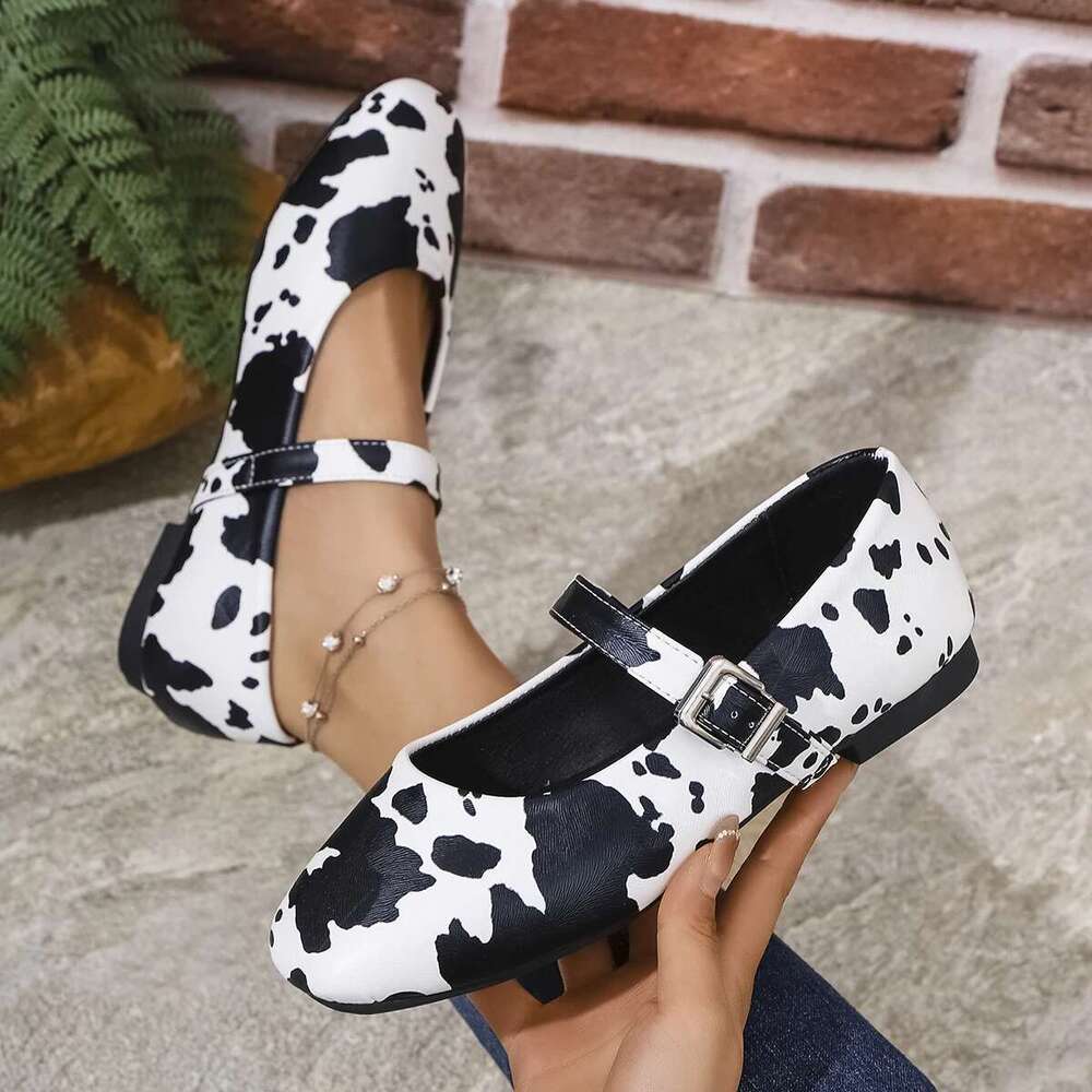 Zebra Print Buckle Straps Ballet Flats Women 2025 Trend Flat Heels Mary Janes Woman Comfort Soft Sole Casual Shoes Loafers