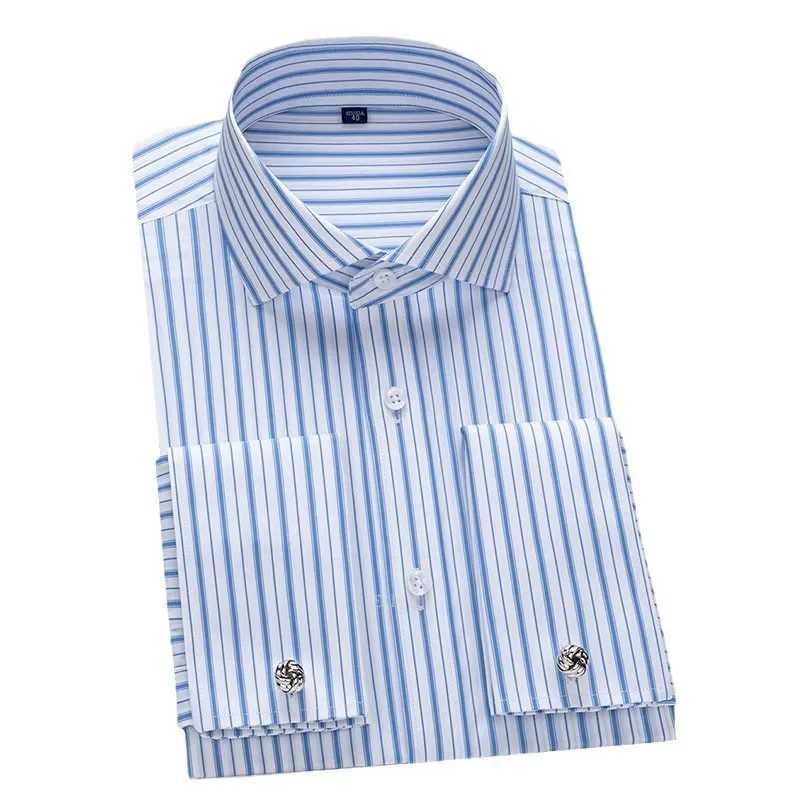 2025 Windsor collar ultra-thin dress new French shirt long sleeved business dress cufflinks striped shirt without pockets X250324