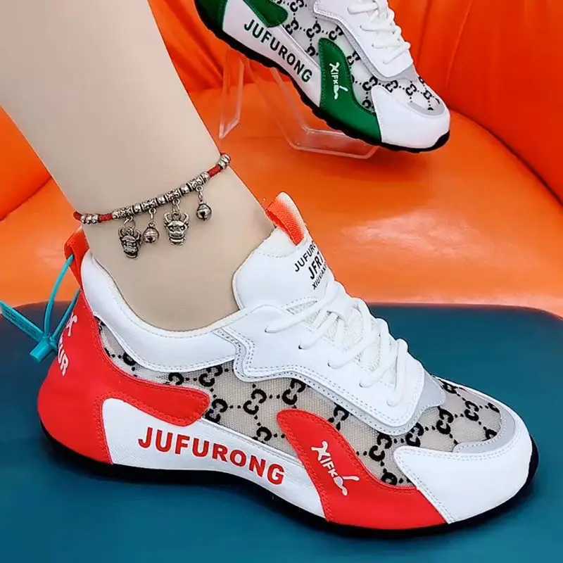 Womens casual sports shoes summer new print Fi breathable mesh lace sports shoes womens designer shoes Zapatos De MujerXJ250324