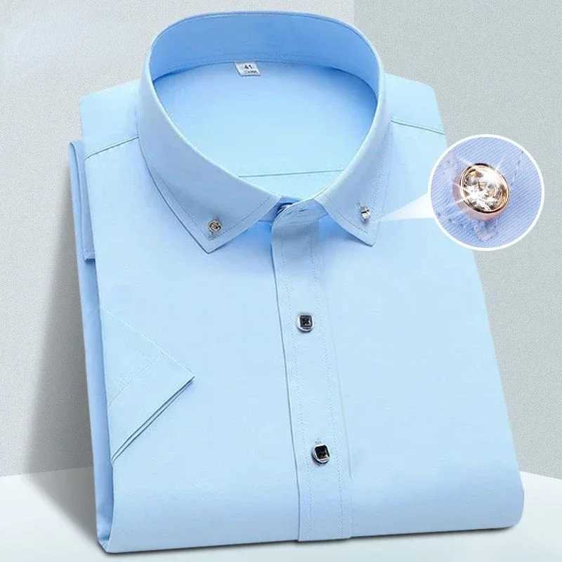 High quality non ironed mens dress short sleeved new solid mens clothing suitable for business shirts white blue navy blue black Yyqwsj X250324