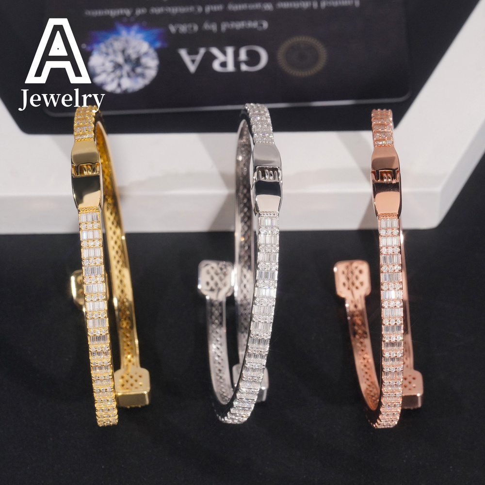 Fashion Jewelry Baguette Moissanite Bangles 925 Silver Trendy Jewelry Clover Bangles Bracelets
