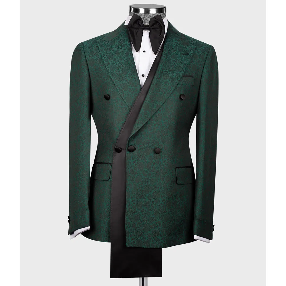 Retro Men Suits Beading Tailor-Made Peaked Lapel Suit Tuxedos Jacquard One Pieces Set Groom Blazer Only Coat Prom Evening Party Formal Occasion Custom