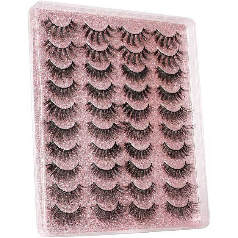 20 pairs of fake eyelashes imitating mink mixed styles thick and curly fake eyelashes curled eyes elongated tails W250324