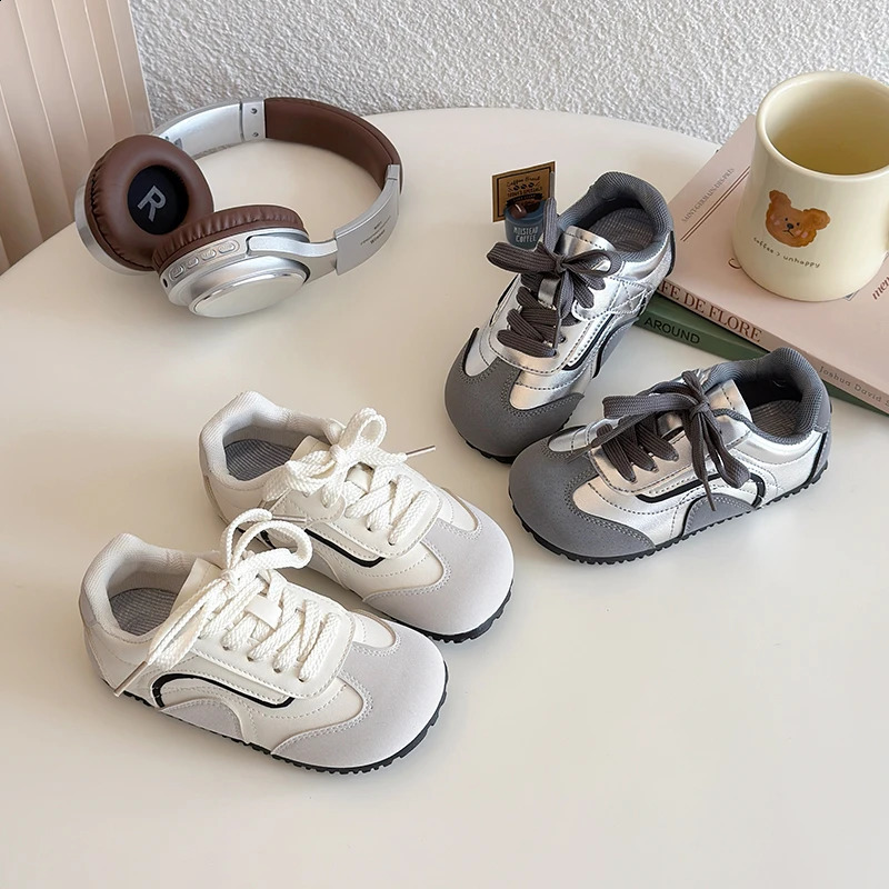 unisex childrens sports shoes for girls patch work trend boys waist school running sports shoes beige gray 250324