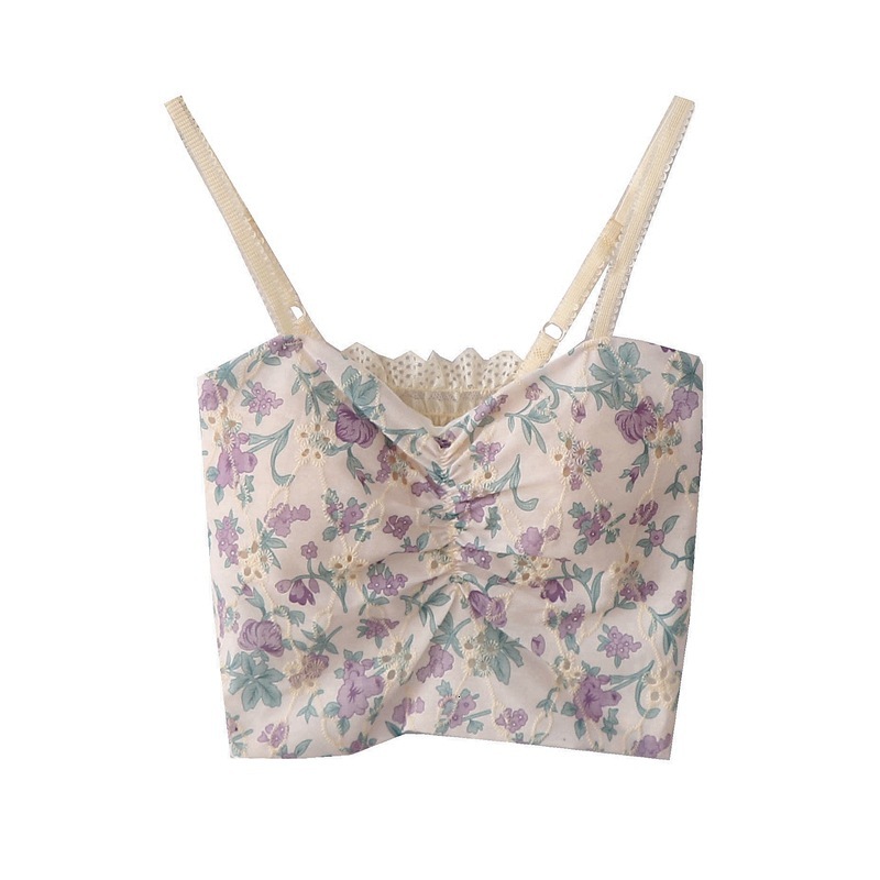 Summer Niche Floral Camisole For Women's Inner Layer With Chest Pad That Can Be Worn Externally V Neck Bottom Is A High-quality Integrated Spicy 