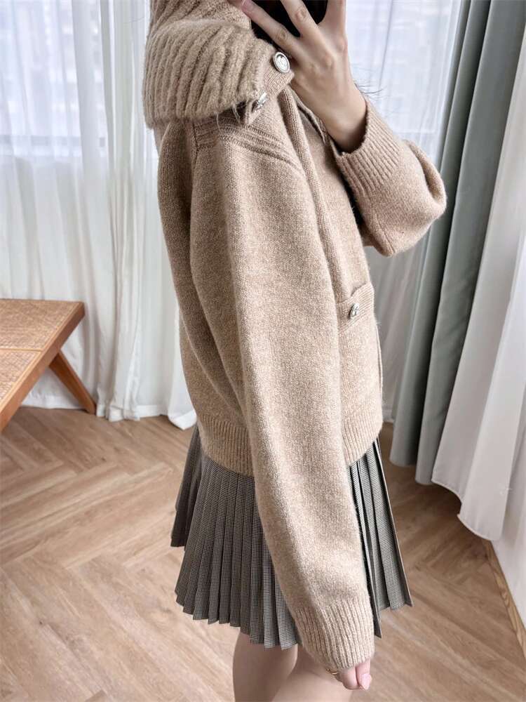 Autumn/Winter New Navy Collar Thick Warm Single Breasted Sweater Coat Women's Pure Color Simple