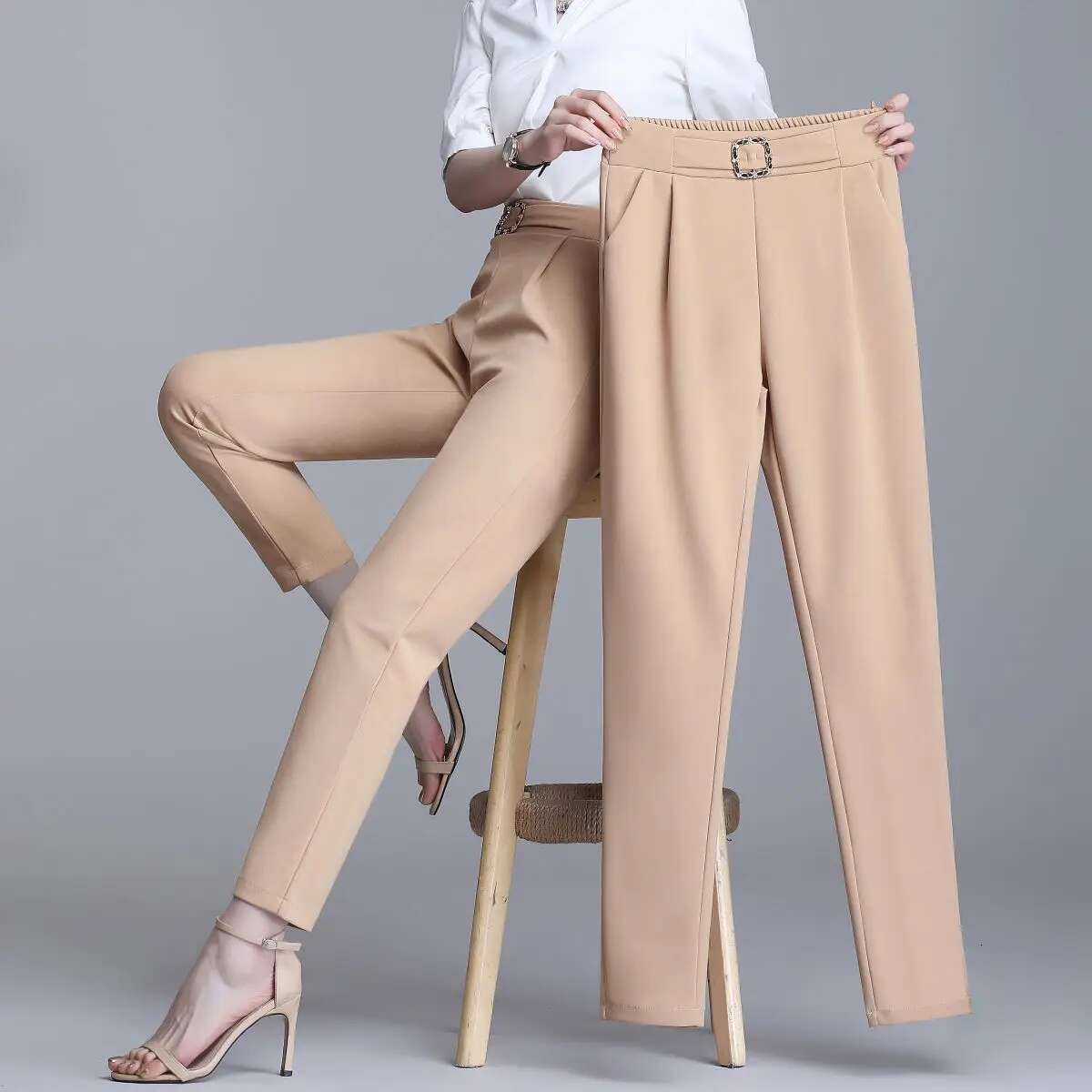 Office Lady Solid All-Match Suit Pants Spring Summer Thin Street Fashion Koreon Women Elastic High Waist Slim Pencil Trousers