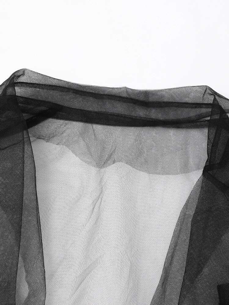 Women Black Mesh Ruffles Perspective Blazer New Lapel Long Sleeve Jacket Fashion Tide Spring Summer 2025 Cpdb110