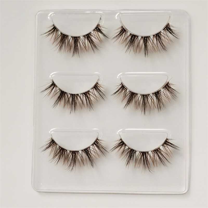 Black brown thick transparent stem false eyelashes imitating mink fur material curled and clustered soft stem stage makeup GM35 W250324