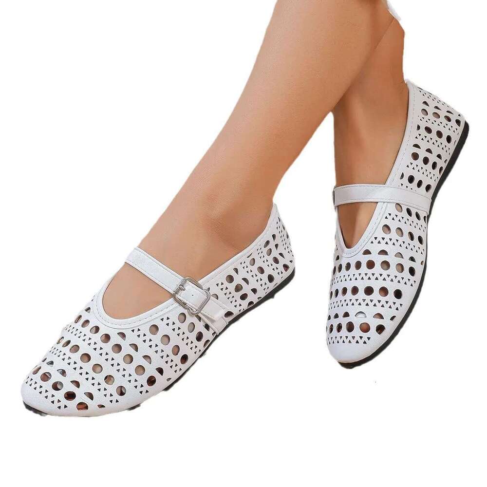 Ballet Spring and Autumn Women's Round Toe Breathable Hollow Shoes Fashion Designer Casual Flats