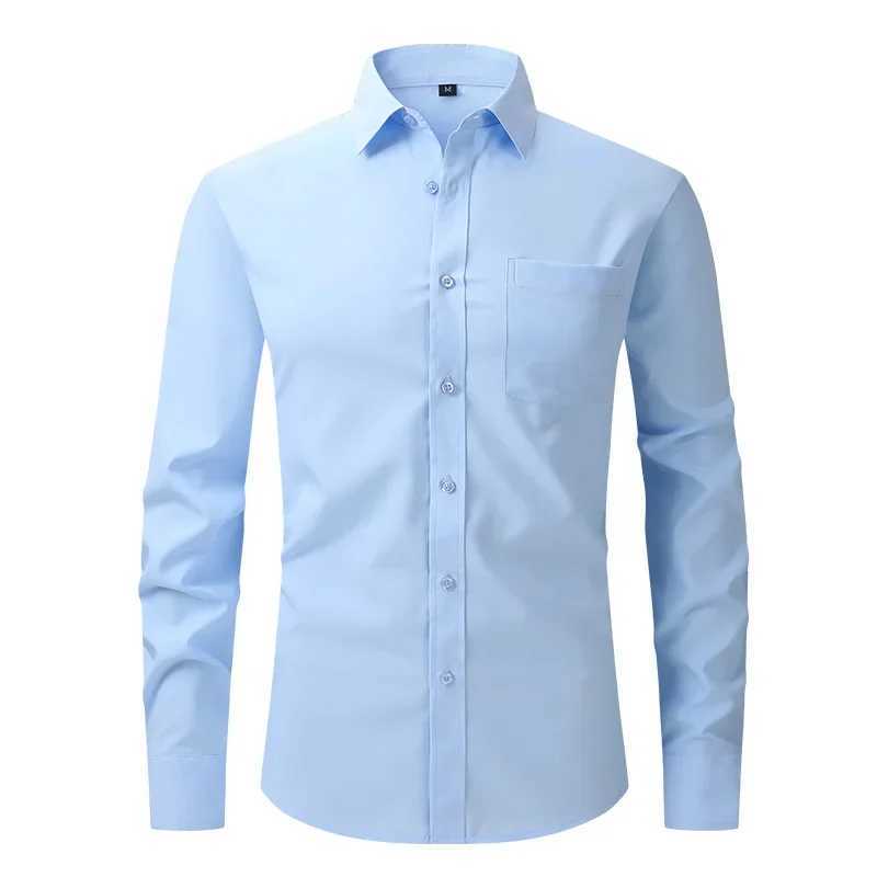 2024 wrinkle resistant elastic ultra-thin elastic suitable for mens business dress basic long sleeved mens social formal shirt US size S-2XL X250324