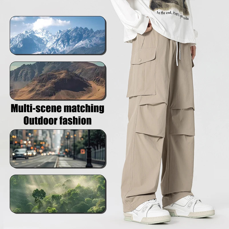 Mens casual pants waterproof loose straight leg mens fashion spring umbrella style 250320