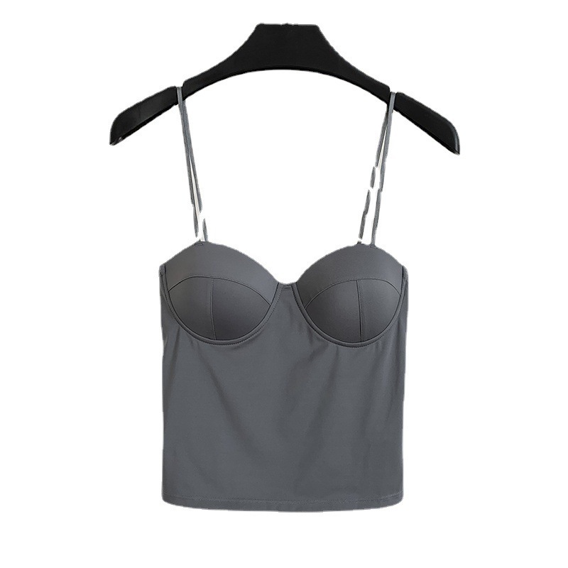 5026 # New Ice Silk Camisole Vest Women's Beautiful Back No Trace Fixed Cup Gathering Comfortable Inner Layer Slim Fitting Underwear