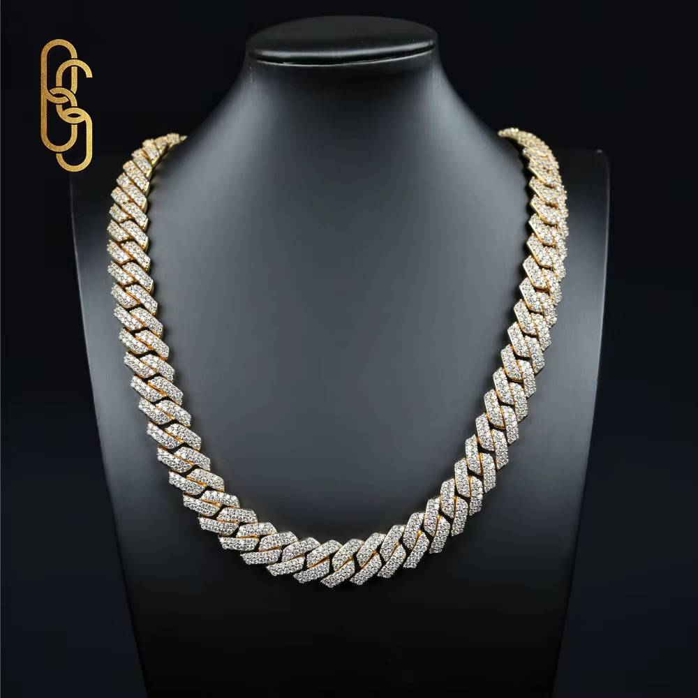 Factory wholesale new arrivals 18mm VVS Moissanite Cuban Necklace Hot Sale Bling Moissanite 925 Sterling Silver Cuban Link Chain Hip Hop Jewelry