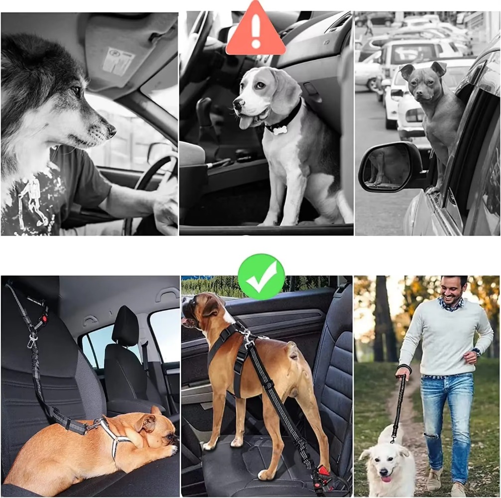 2-in-1 Dog Car Seat Belt Adjustable Reflective Pet Safety Seat Belt Dog Accessories for Large Medium Small Dogs
