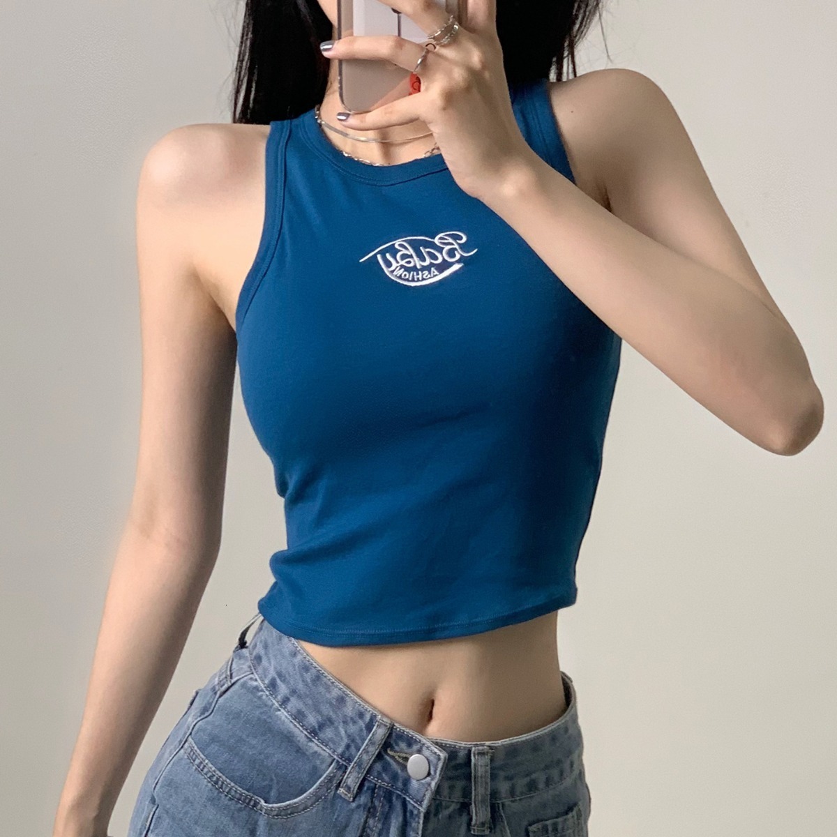 2025 New Spicy Korean Edition Pure Cotton Designer Embroidered Letter Vest Outdoor Sports Beach Chest Wrap Chest Mat Short Sleeve Women's Anti Gl