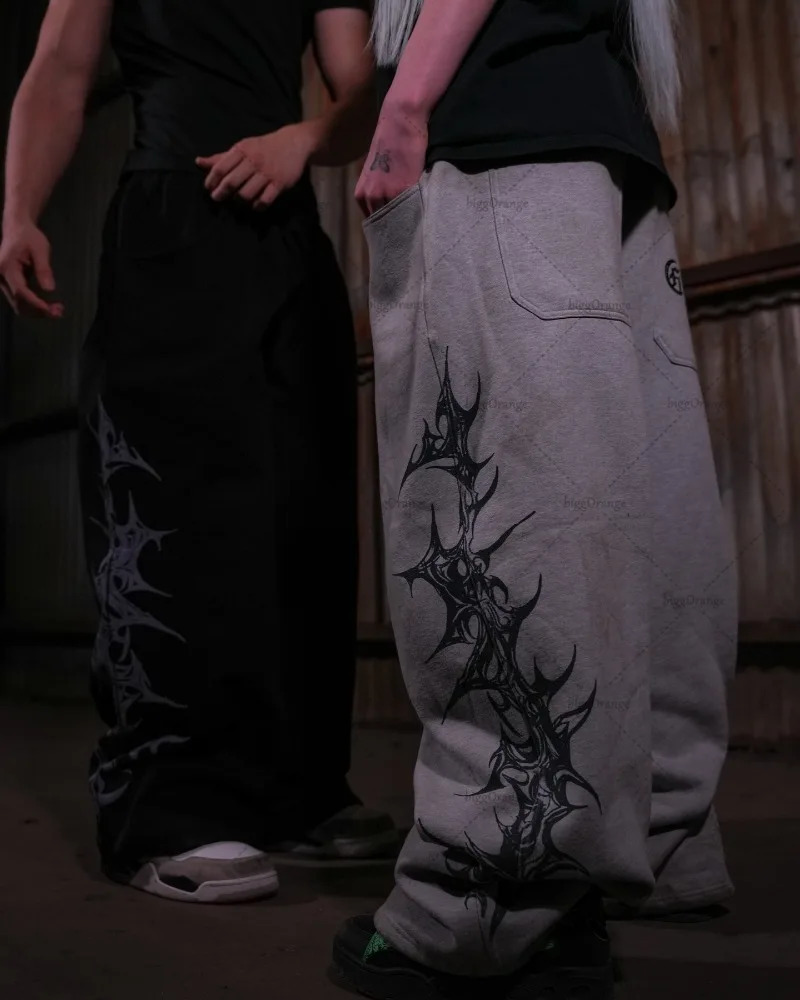 Y2K Harajuku Retro Streetwear Trousers Men Goth Punk Letter Print Oversized Sweatpants Hiphop Casual Straight Wideleg Pants 250324