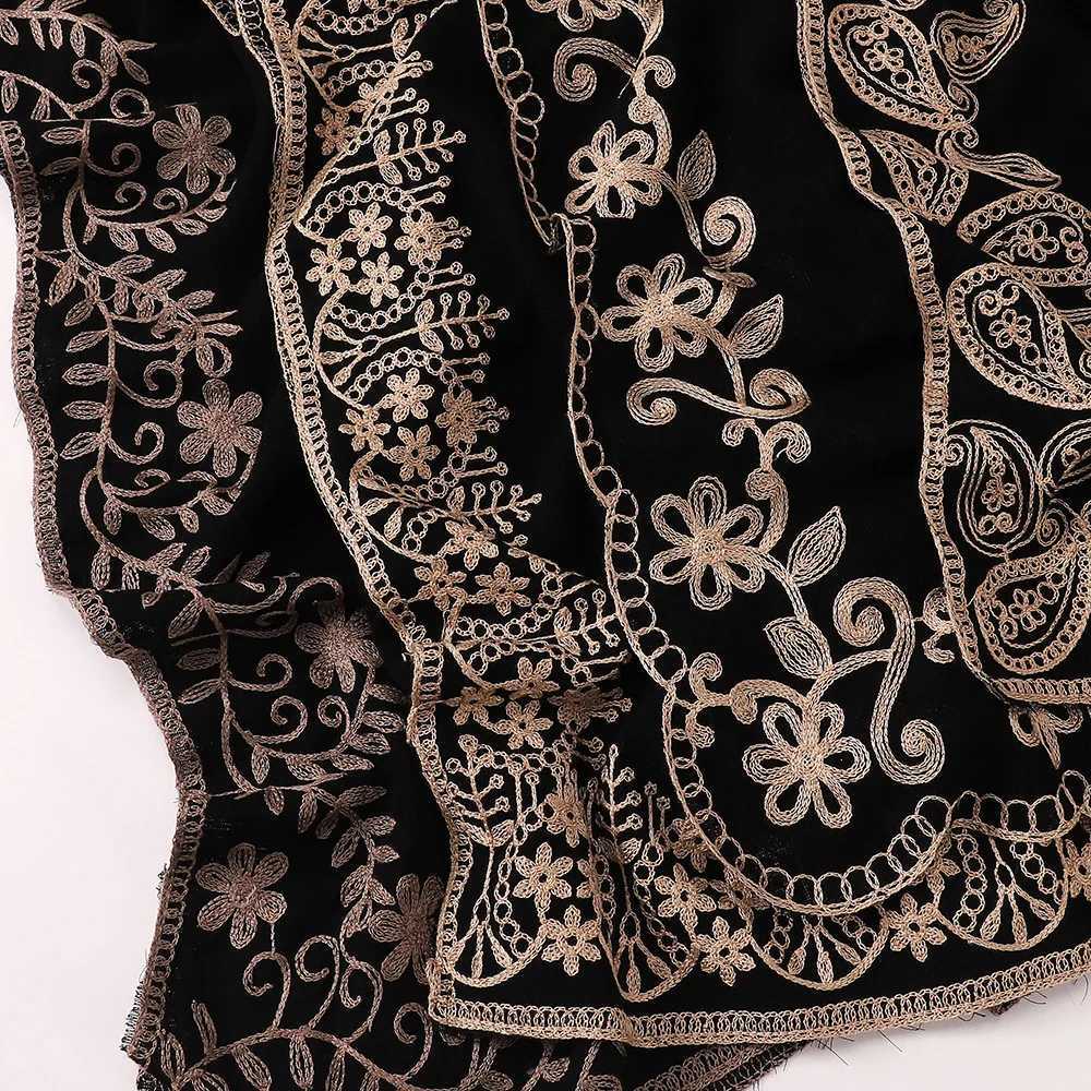 New ethnic style Muslim headscarf suitable for Wenlong Middle East black embroidered fabric womens fool womens Muslim veil Ramadan X250324