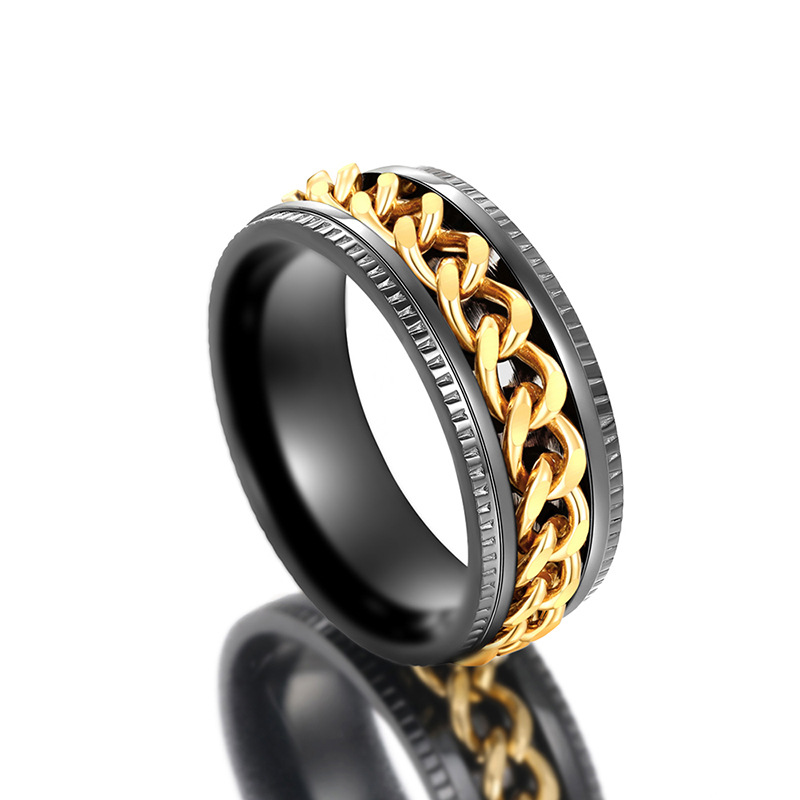Hip Hop ring classic designer jewelry Chain rotatable ring titanium steel alloy goldplated ring fashion accessories