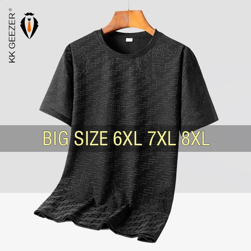 Mens ice fast drying loose ultrafine 6XL 7XL 8XL Plus size fitness short sleeved black Tshirt summer fashion 250322