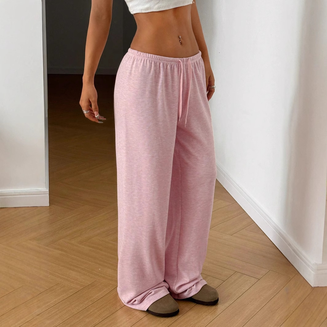 Women's solid color drawstring waist soft knit loose casual pants