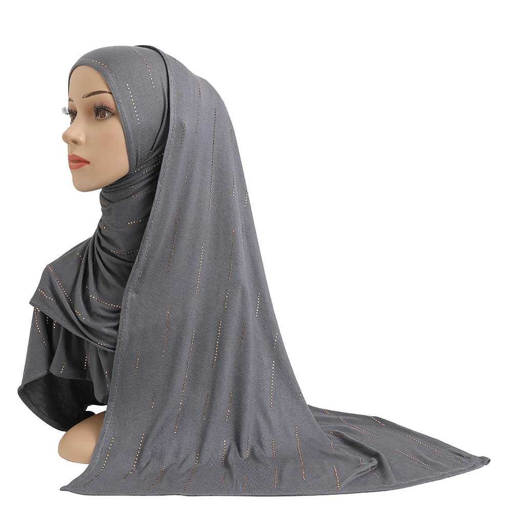 H205 Modal Cotton Jersey Soft Long Scarf with Rhinestone Rectangular Headscarf Womens Scarf Shawn Hood X250324