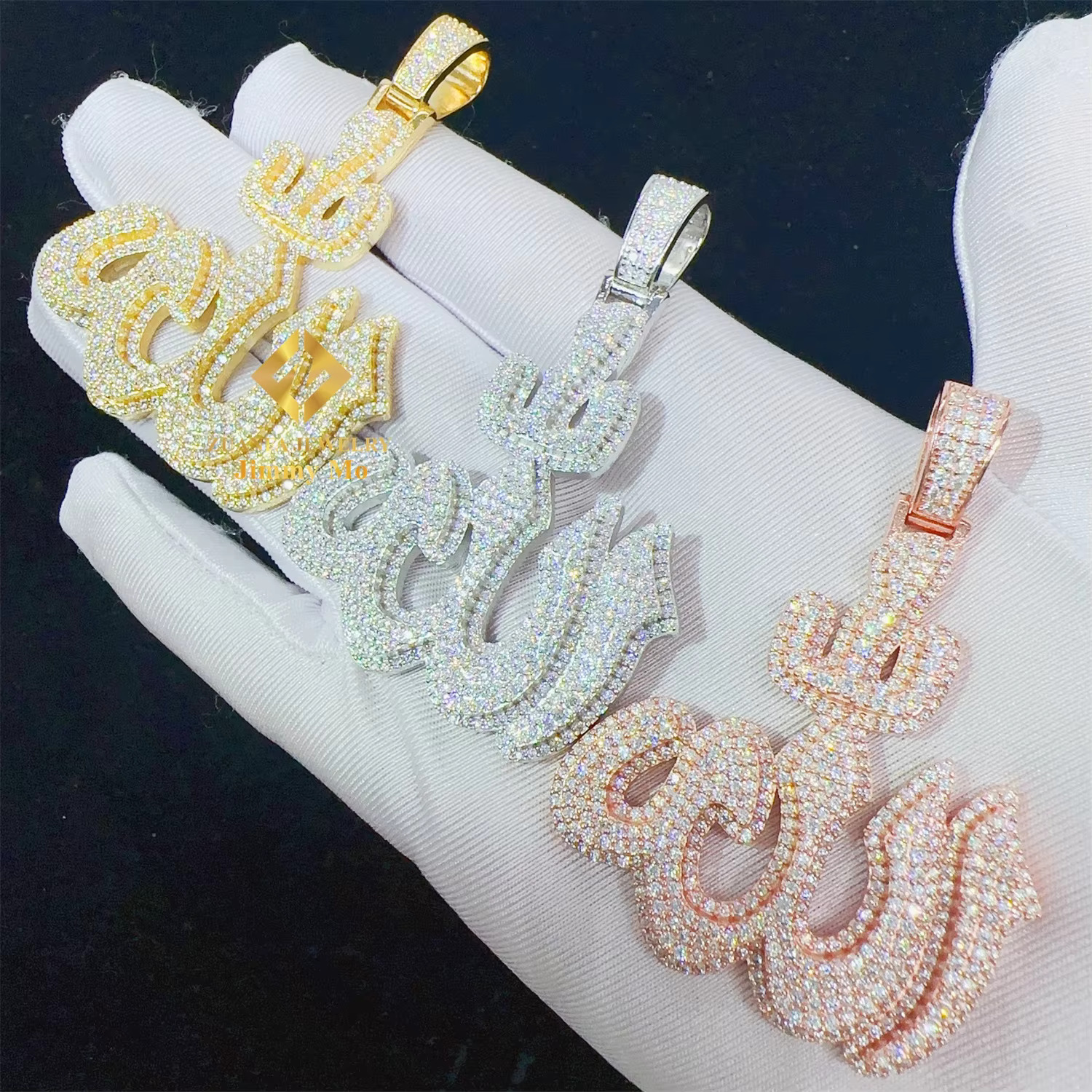 Factory wholesale new arrivals Iced Out Shining Jewelry Hip Hop Pendant 925 Silver White Gold Rose VVS1 Moissanite Diamond Fire Allah Pendant Necklace