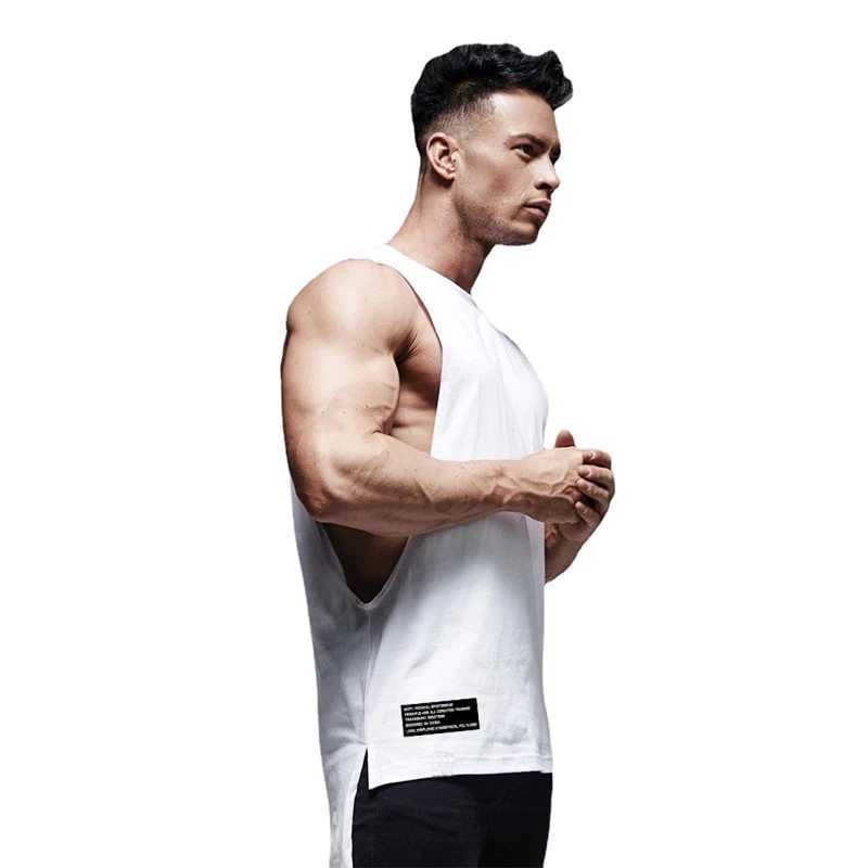 Mens fashion vest fitness exercise cotton sleeveless T-shirt summer casual clothing mens long sleeved single shoulder hip hop vest X250324